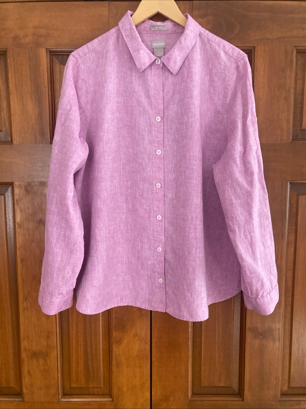 Chico's Lavender No Iron 100% Linen Button-Down Shirt Women’s size 3 XL 16-18